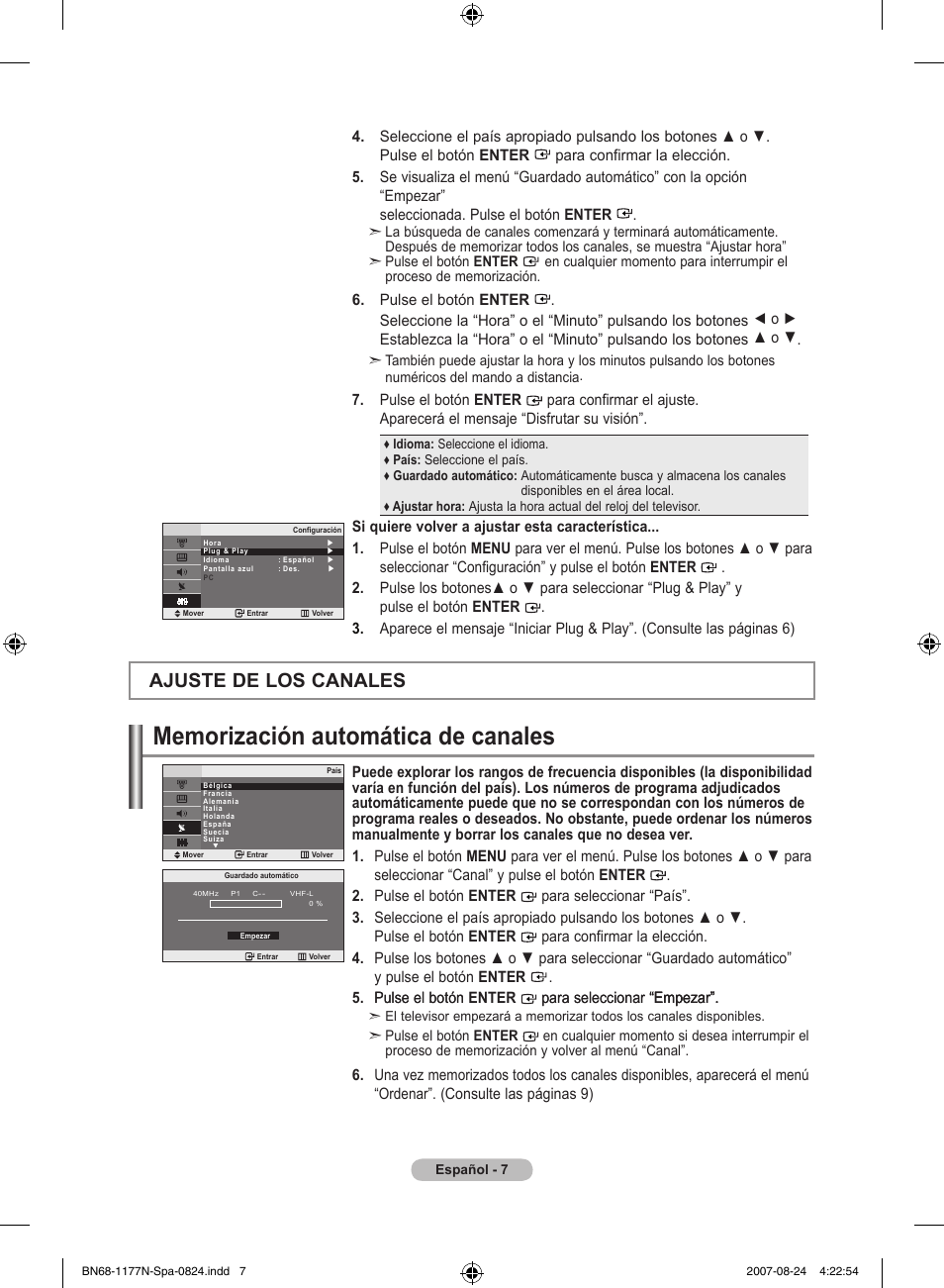 Ajuste de los canales | Samsung LE20S81B User Manual | Page 121 / 271