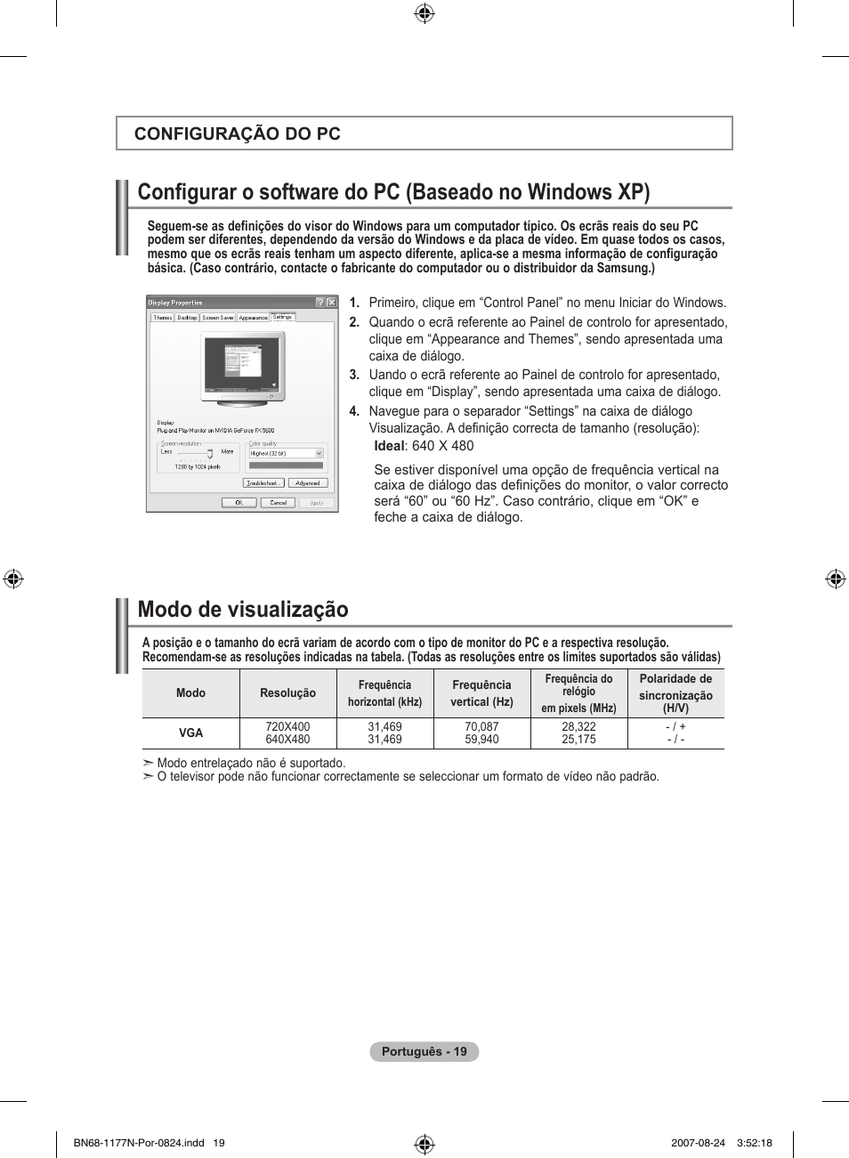 Configuração do pc | Samsung LE20S81B User Manual | Page 155 / 271
