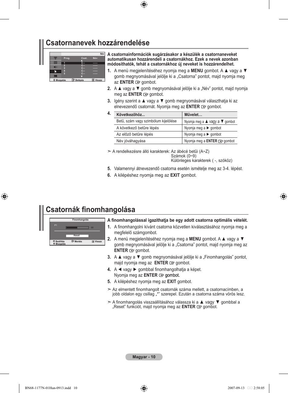 Csatornanevek hozzárendelése, Csatornák finomhangolása | Samsung LE20S81B User Manual | Page 168 / 271