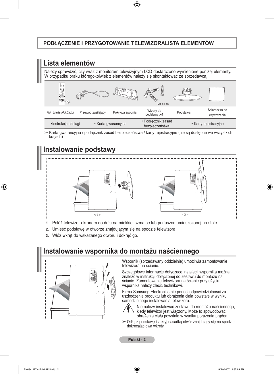Lista elementów | Samsung LE20S81B User Manual | Page 182 / 271