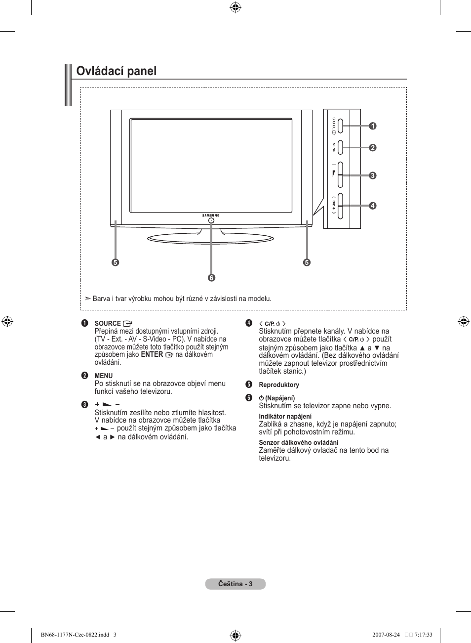 Ovládací panel | Samsung LE20S81B User Manual | Page 205 / 271