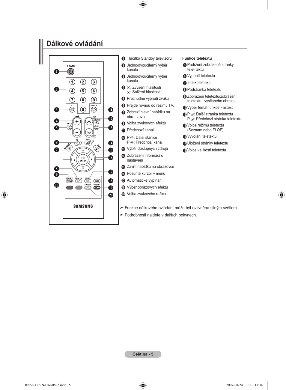 Dálkové ovládání | Samsung LE20S81B User Manual | Page 207 / 271