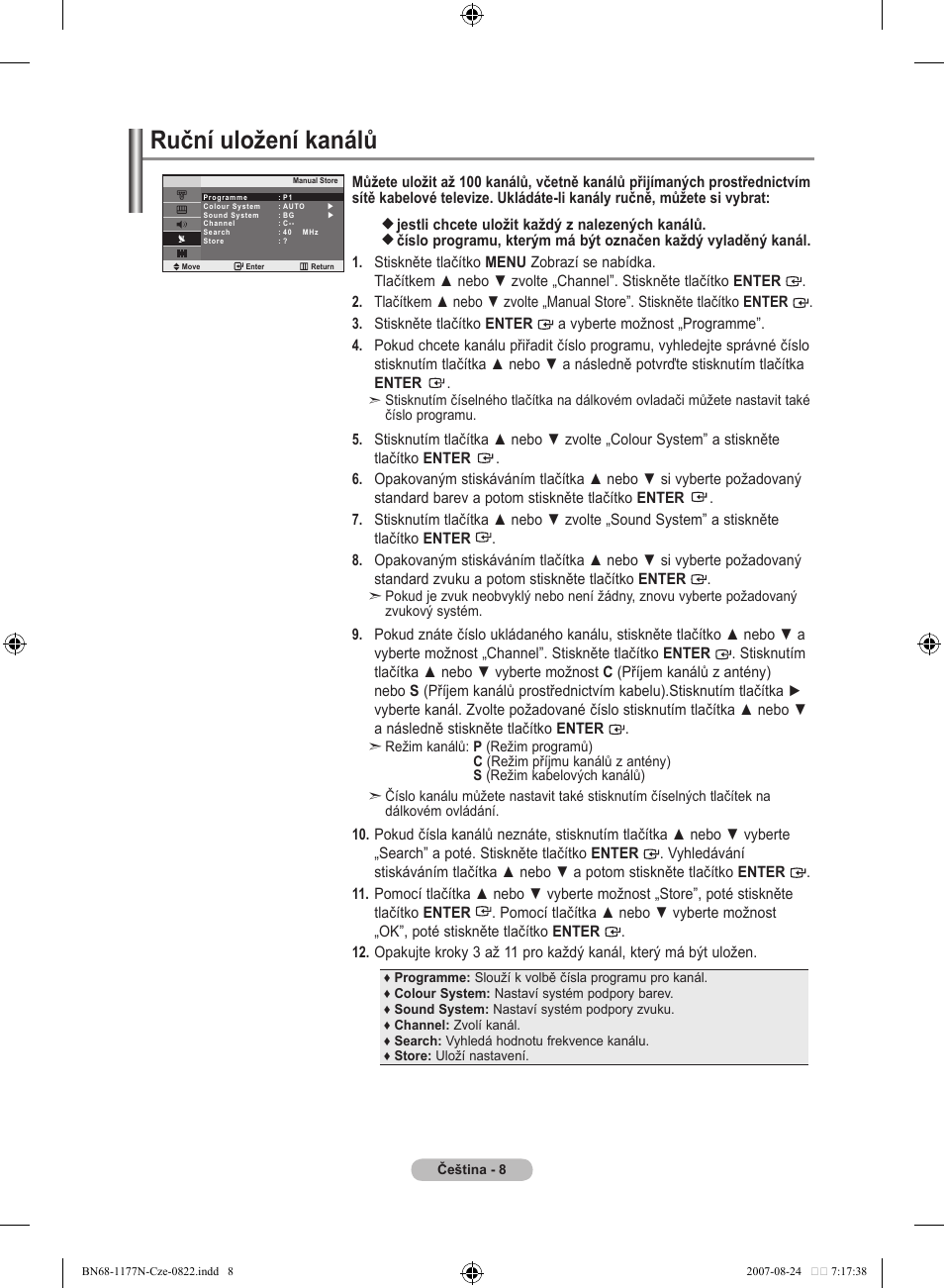 Ruční uložení kanálů | Samsung LE20S81B User Manual | Page 210 / 271