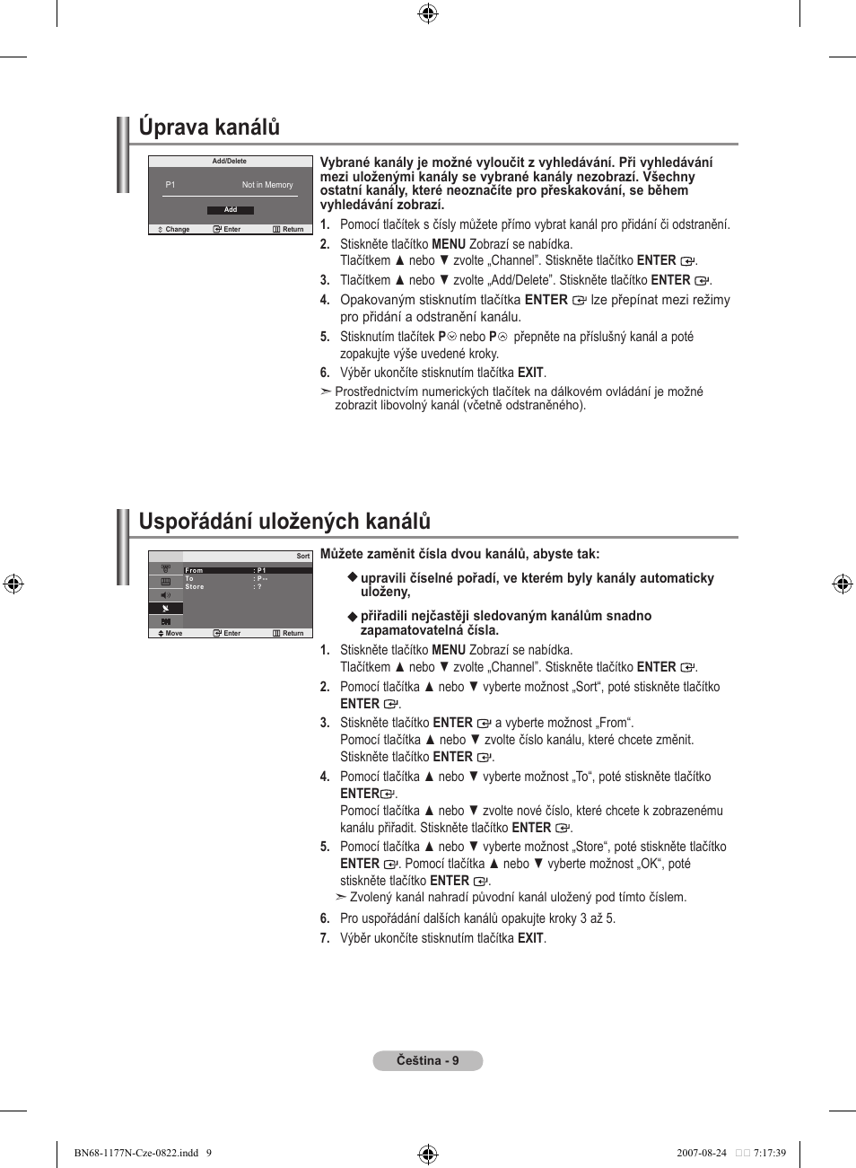 Úprava kanálů, Uspořádání uložených kanálů | Samsung LE20S81B User Manual | Page 211 / 271