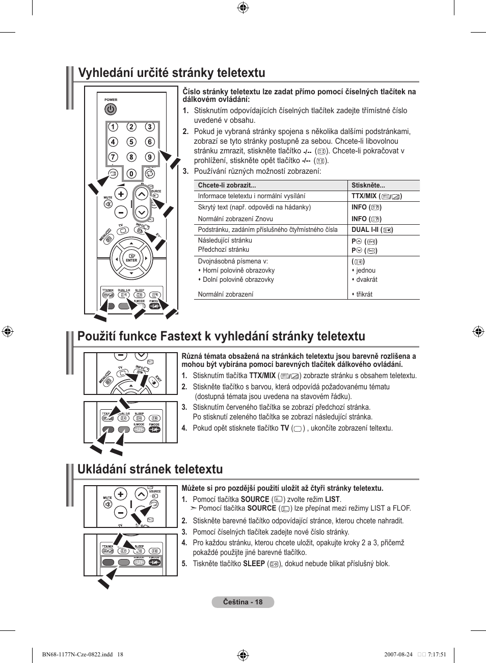 Vyhledání určité stránky teletextu, Ukládání stránek teletextu | Samsung LE20S81B User Manual | Page 220 / 271
