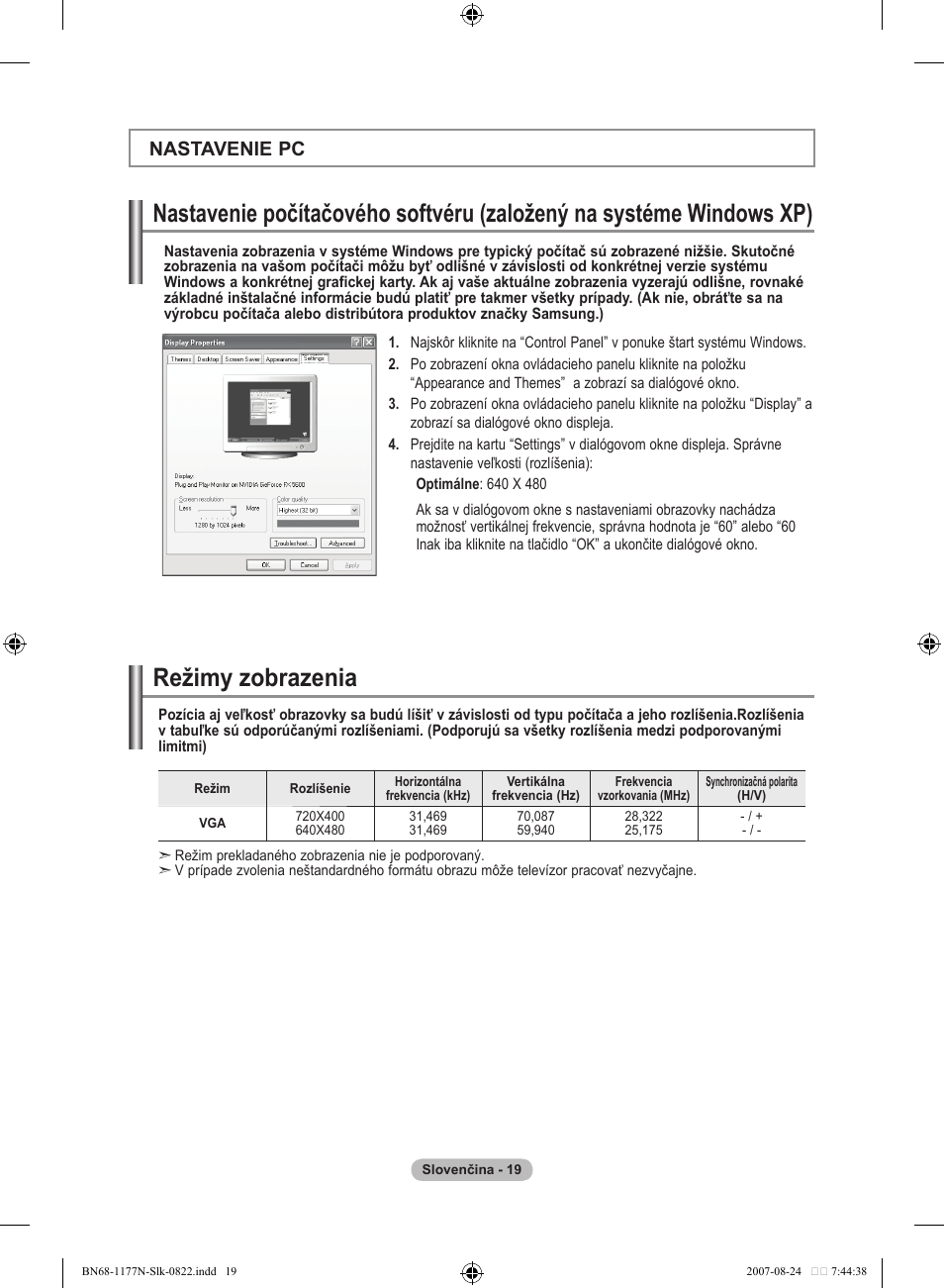 Nastavenie pc | Samsung LE20S81B User Manual | Page 243 / 271