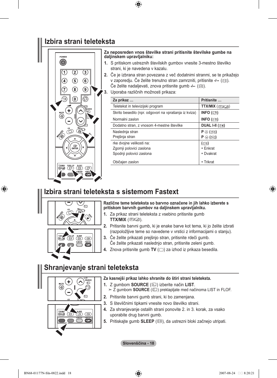 Izbira strani teleteksta, Izbira strani teleteksta s sistemom fastext, Shranjevanje strani teleteksta | Samsung LE20S81B User Manual | Page 264 / 271