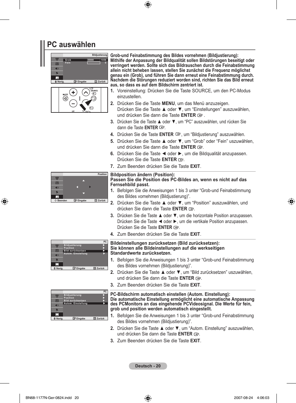 Pc auswählen | Samsung LE20S81B User Manual | Page 66 / 271