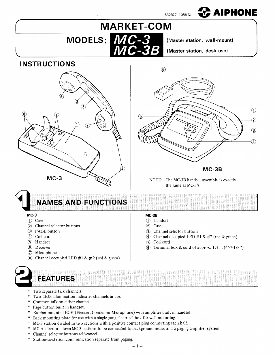 Aiphone MC-3B User Manual | 4 pages