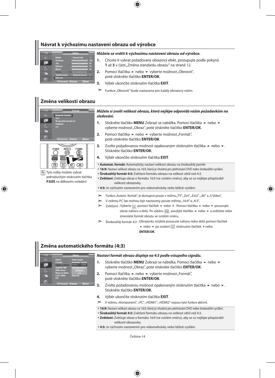 Změna automatického formátu (4:3) | Samsung LE40M91B User Manual | Page 331 / 363