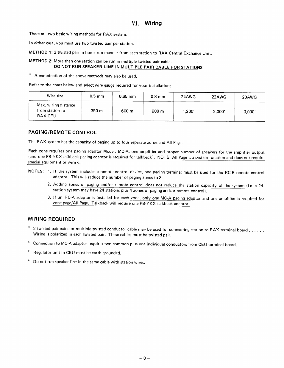 Vi. wiring | Aiphone RAX R24/A User Manual | Page 10 / 29
