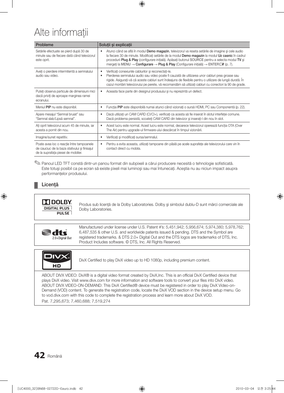 Alte informaţii | Samsung UE32C4000PW User Manual | Page 394 / 441