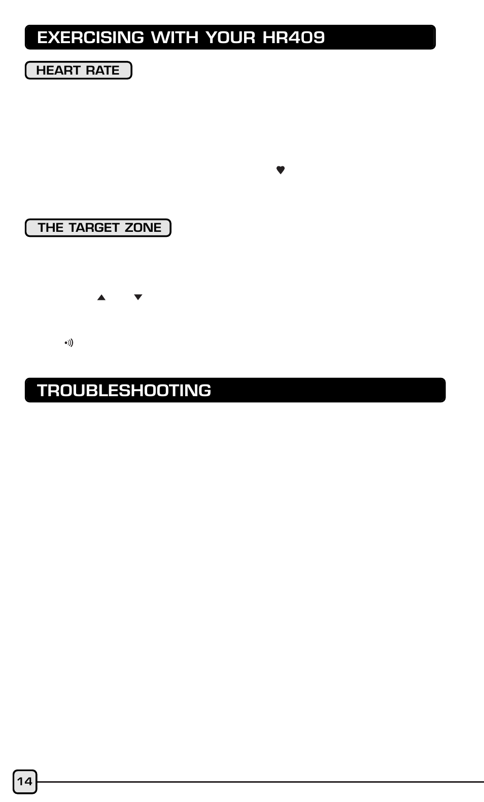 Exercising with your hr409, Troubleshooting | Acumen HR409 User Manual | Page 12 / 16