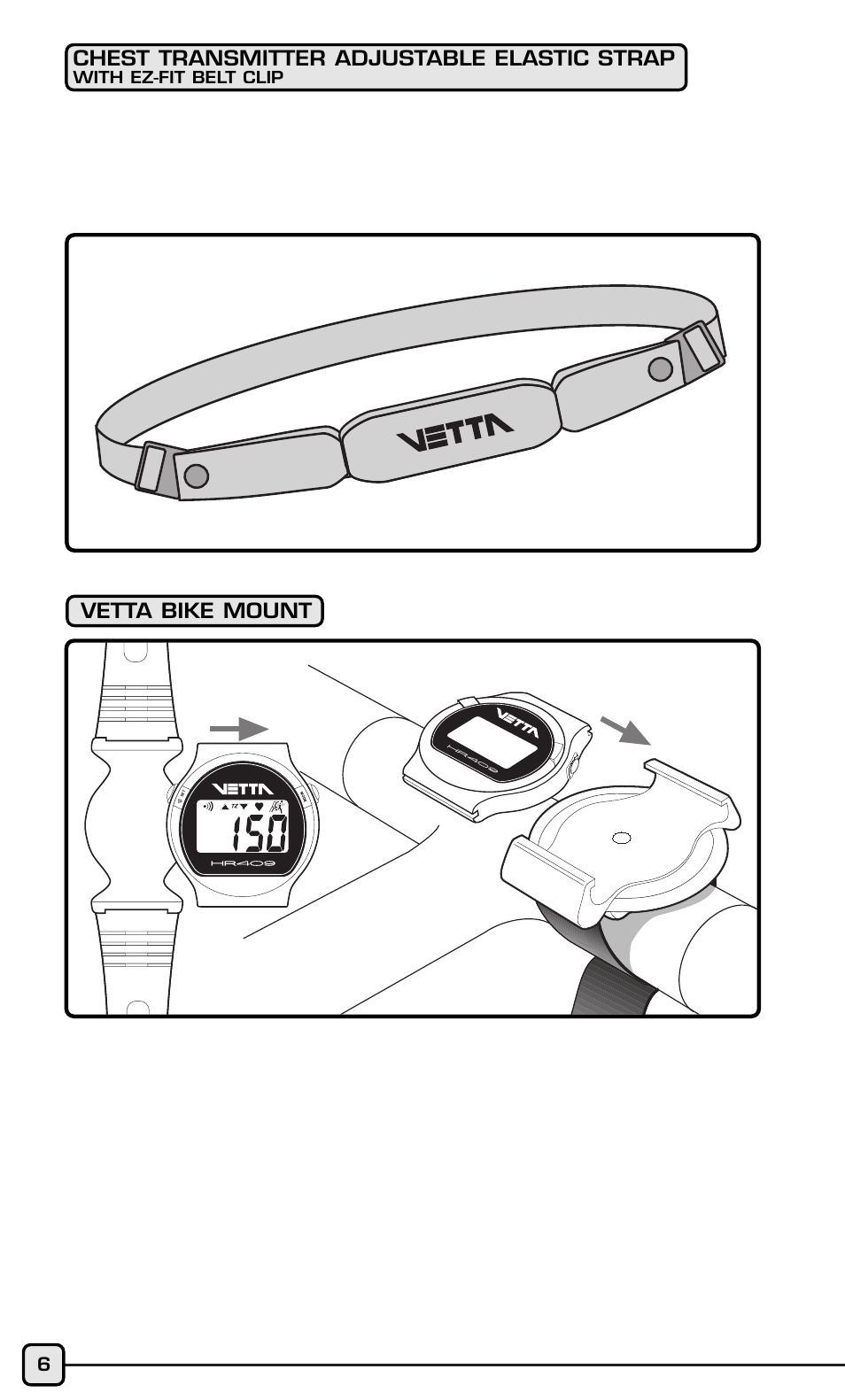 Chest transmitter adjustable elastic strap, Vetta bike mount | Acumen HR409 User Manual | Page 4 / 16