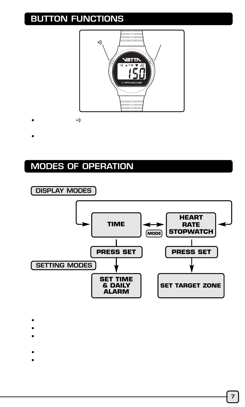 Button functions, Modes of operation | Acumen HR409 User Manual | Page 5 / 16