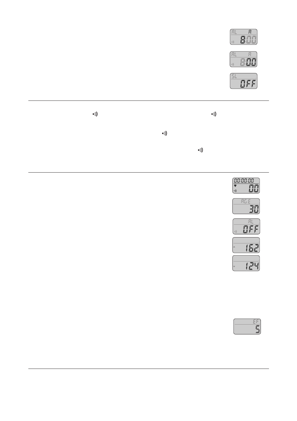 Setting alarm sound on & off, Setting your target zone, Determining your exercise factor | Acumen Ba six Plus Heart Rate Monitor User Manual | Page 7 / 15