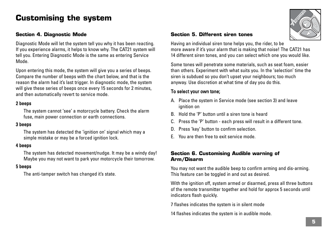 Customising the system | Acumen CAT21 User Manual | Page 6 / 12