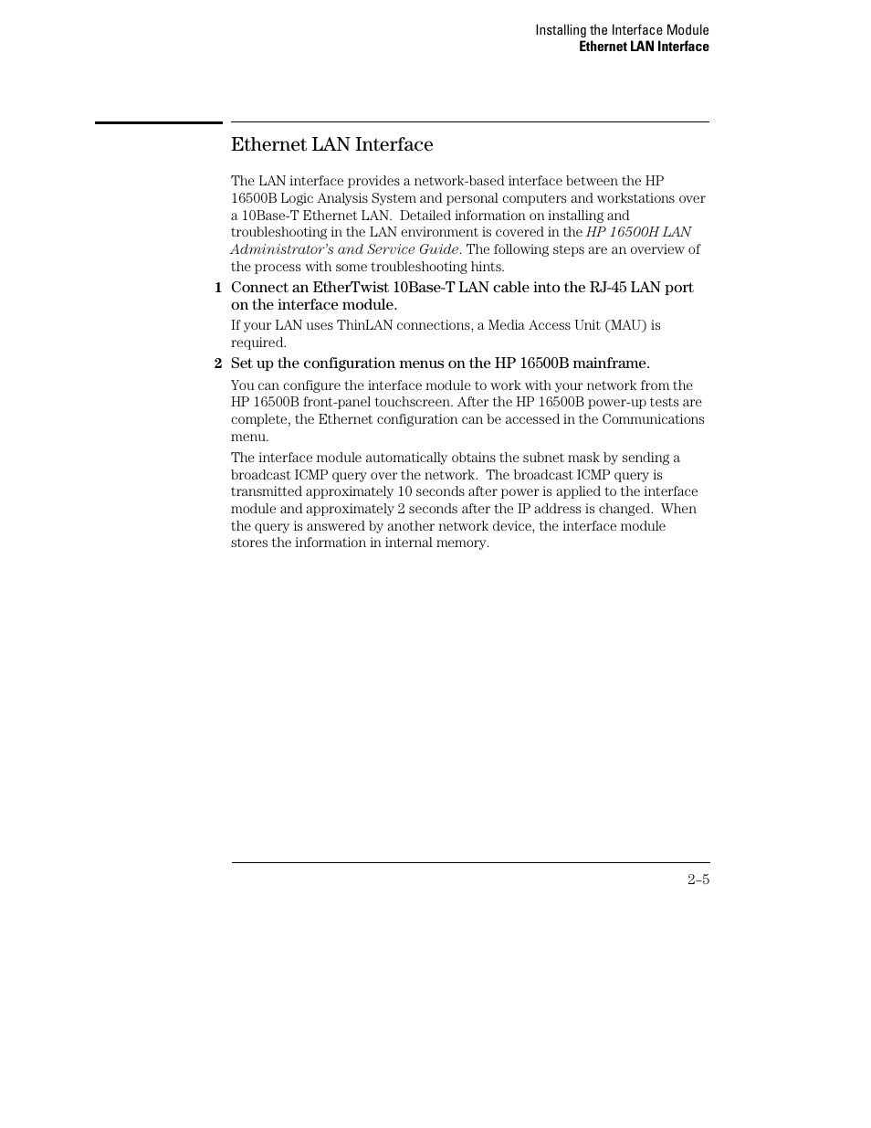 Ethernet lan interface | Agilent Technologies HP 16500 User Manual | Page 14 / 38