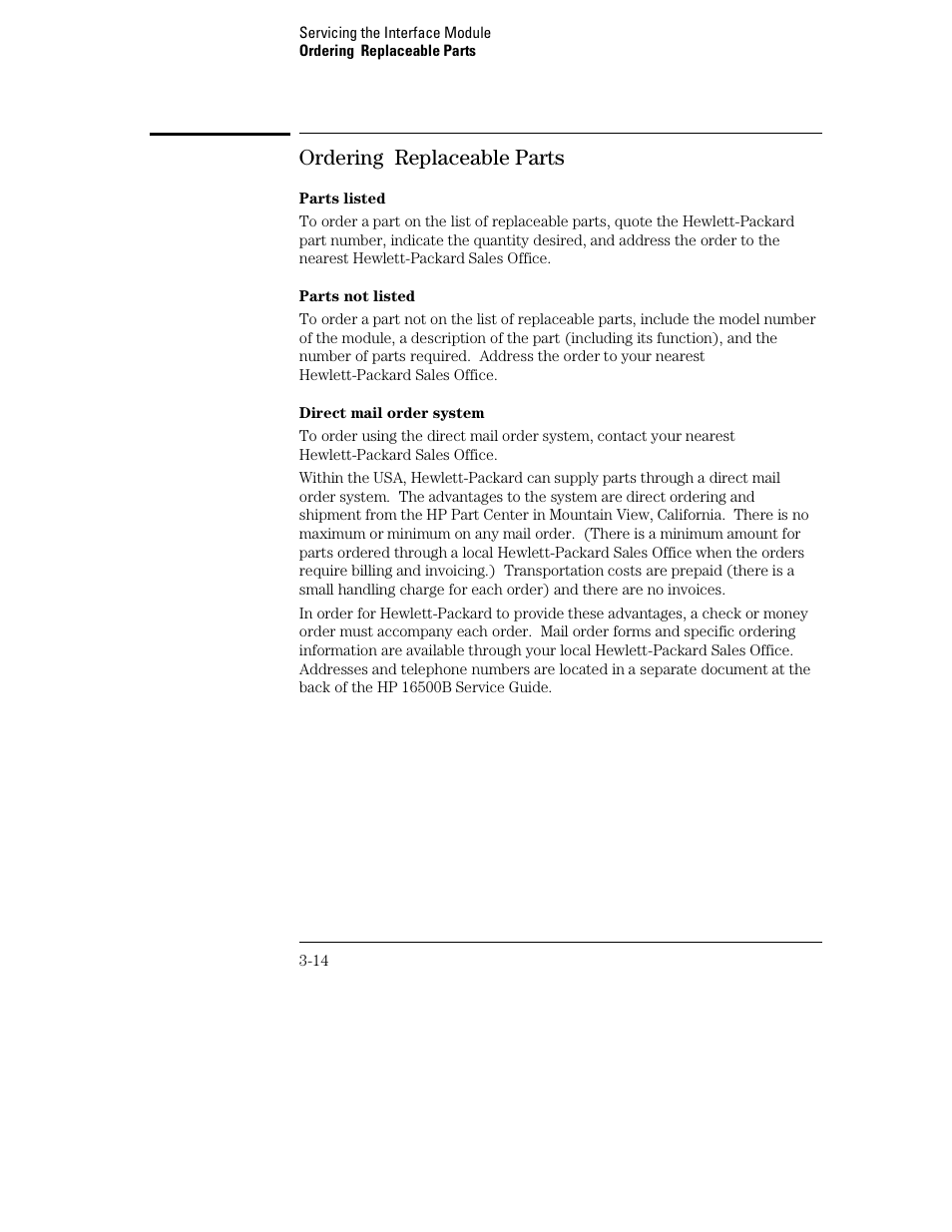 Ordering replaceable parts | Agilent Technologies HP 16500 User Manual | Page 31 / 38