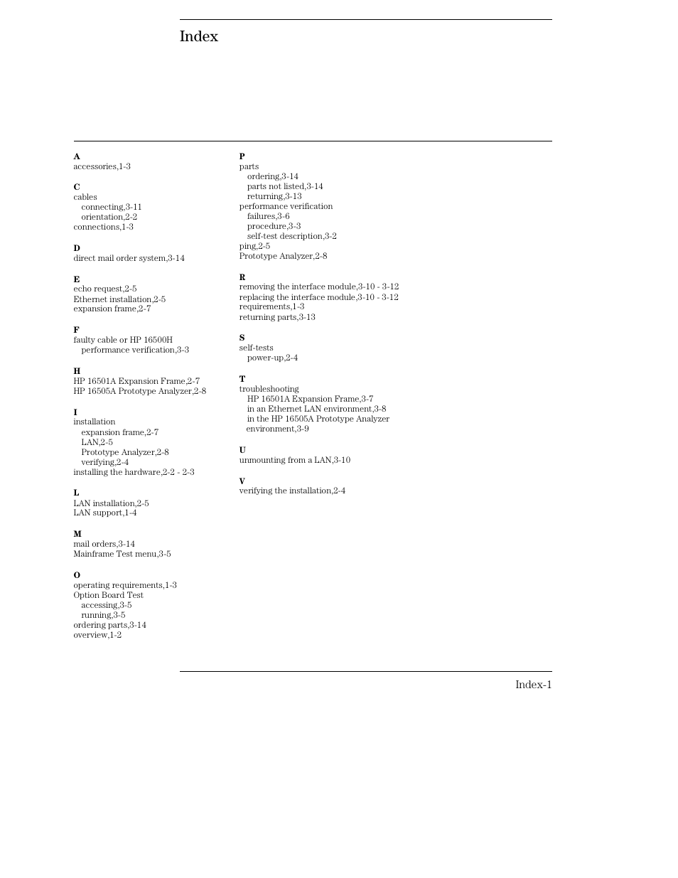 Index | Agilent Technologies HP 16500 User Manual | Page 34 / 38