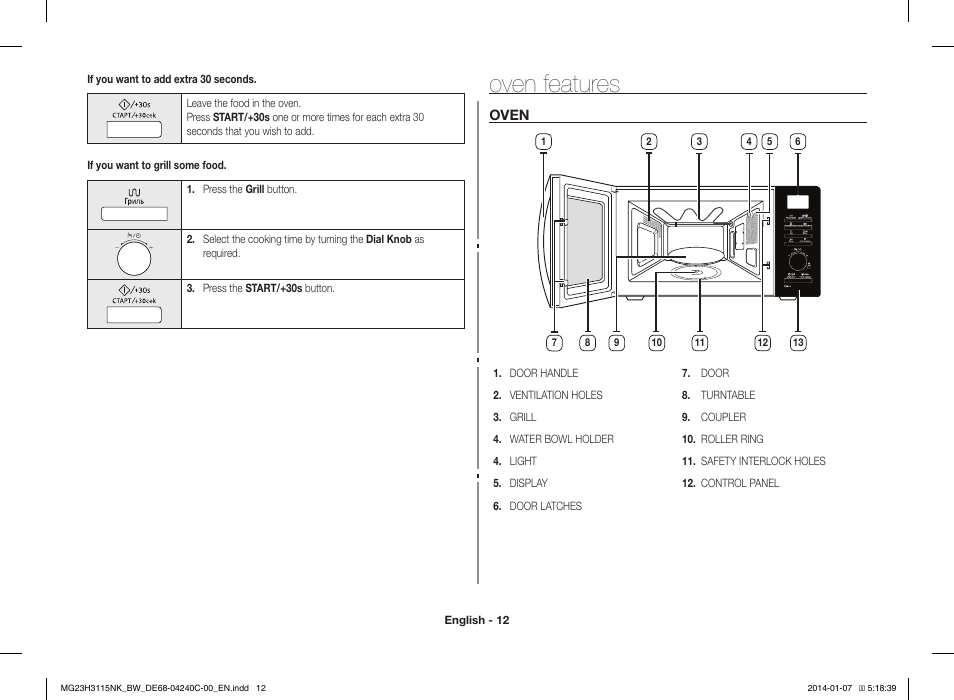 Oven features | Samsung MG23H3115NW User Manual | Page 12 / 42
