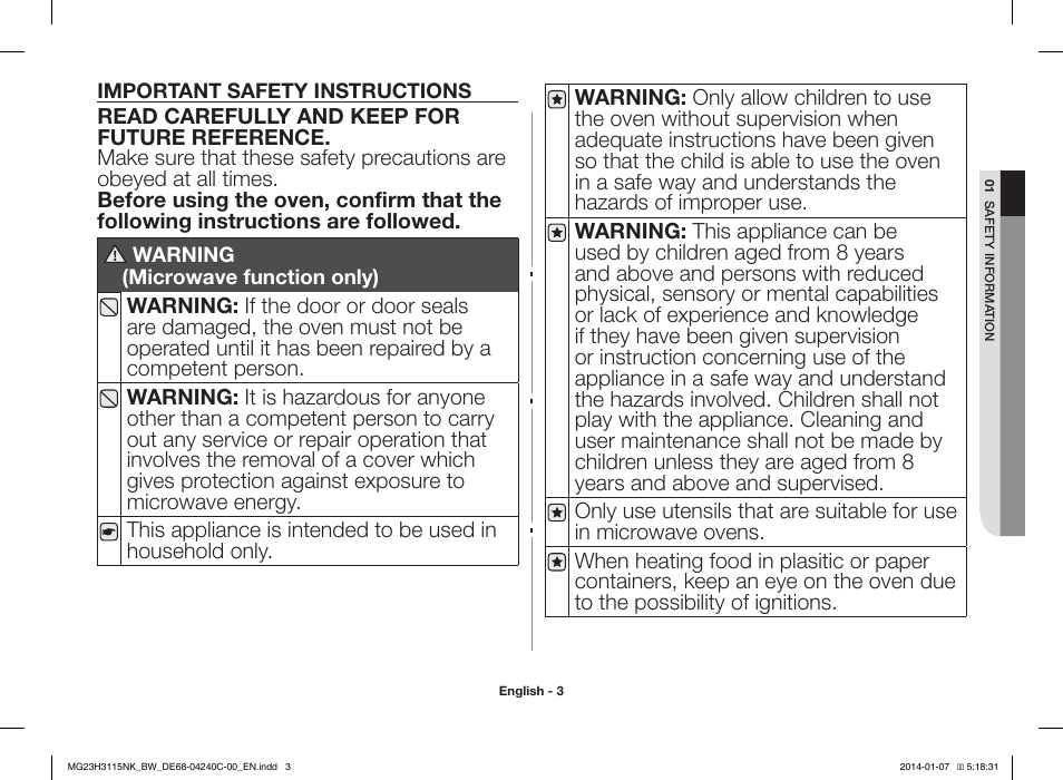 Samsung MG23H3115NW User Manual | Page 3 / 42