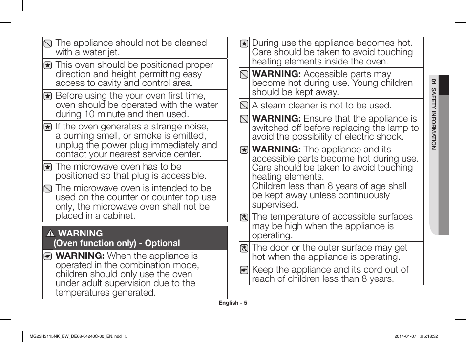 Samsung MG23H3115NW User Manual | Page 5 / 42