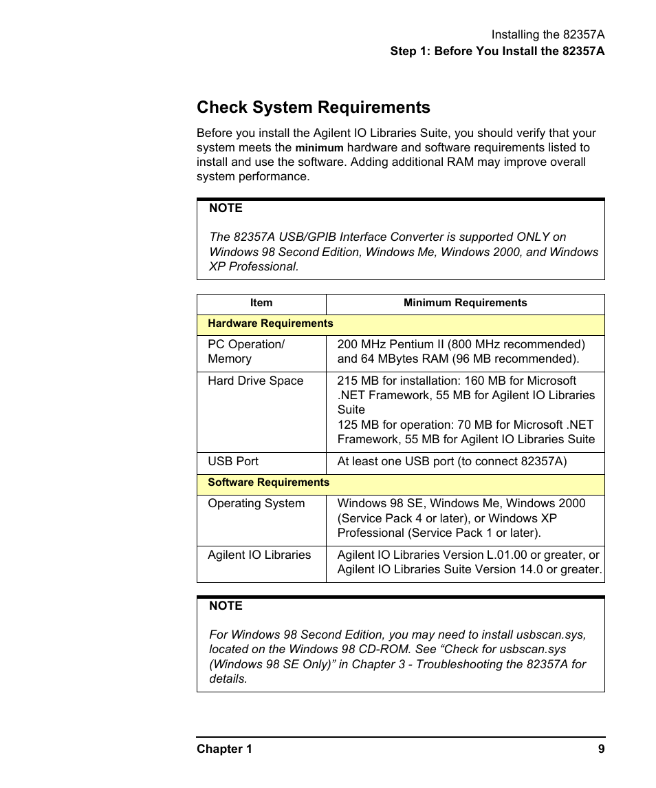Check system requirements | Agilent Technologies USB/GPIB Interface Converter 82357A User Manual | Page 9 / 70