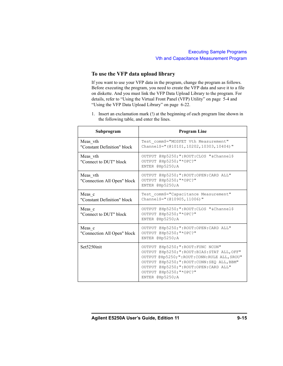 To use the vfp data upload library | Agilent Technologies Agilent E5250A User Manual | Page 271 / 326
