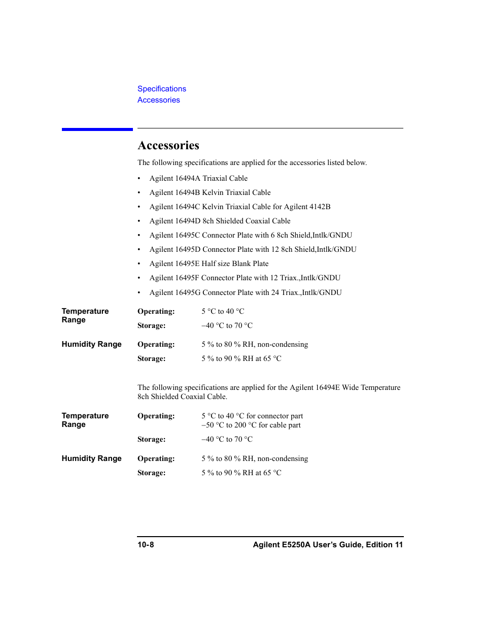 Accessories | Agilent Technologies Agilent E5250A User Manual | Page 302 / 326