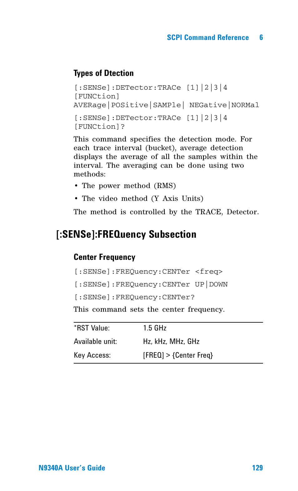 Sense]:frequency subsection | Agilent Technologies N9340A User Manual | Page 131 / 161
