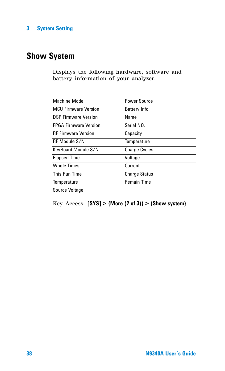 Show system | Agilent Technologies N9340A User Manual | Page 40 / 161