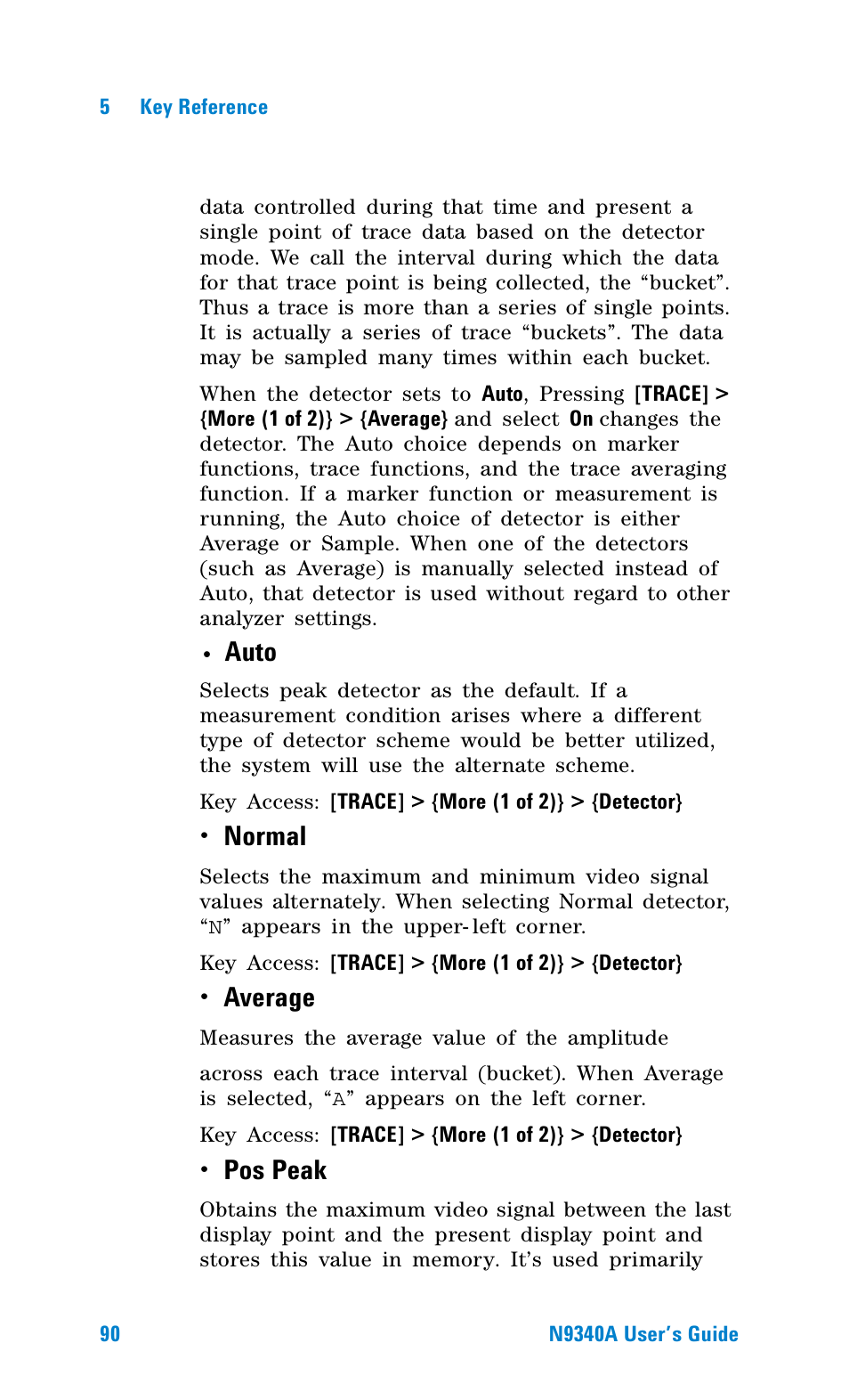 Auto, Normal, Average | Pos peak | Agilent Technologies N9340A User Manual | Page 92 / 161