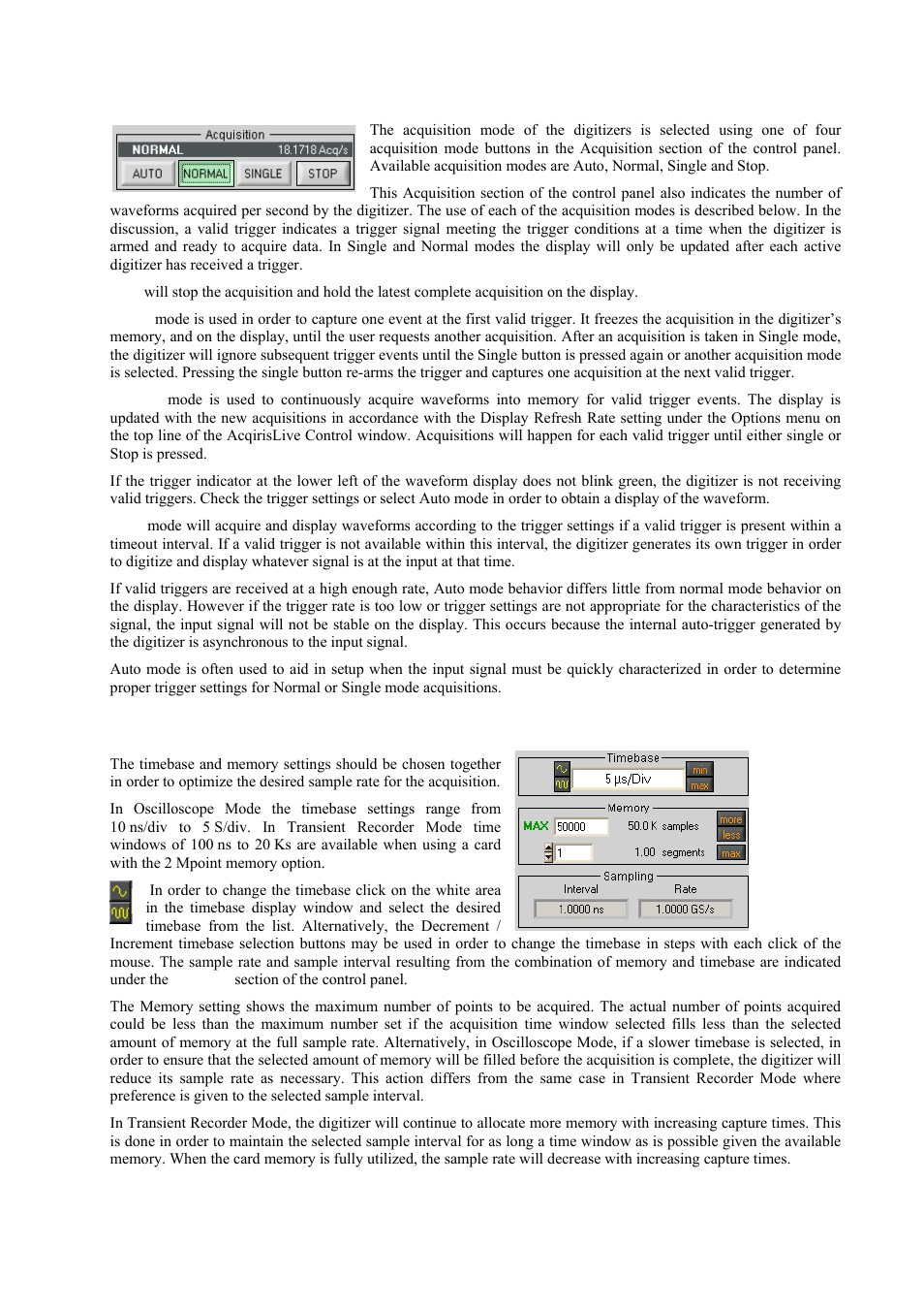 Acquisition mode, Timebase and memory | Agilent Technologies DP111 User Manual | Page 38 / 59