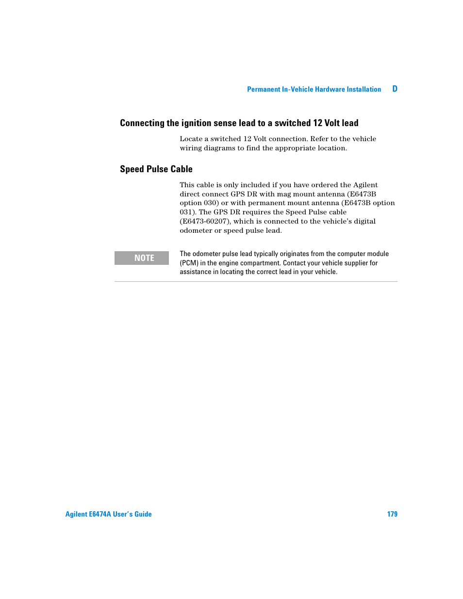 Speed pulse cable | Agilent Technologies Agilent E6474A User Manual | Page 179 / 184