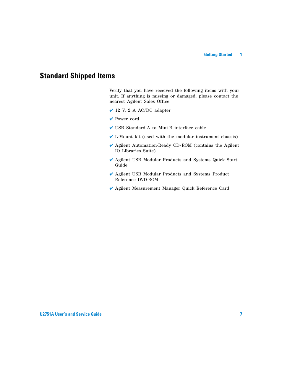 Standard shipped items | Agilent Technologies U2751A User Manual | Page 23 / 57