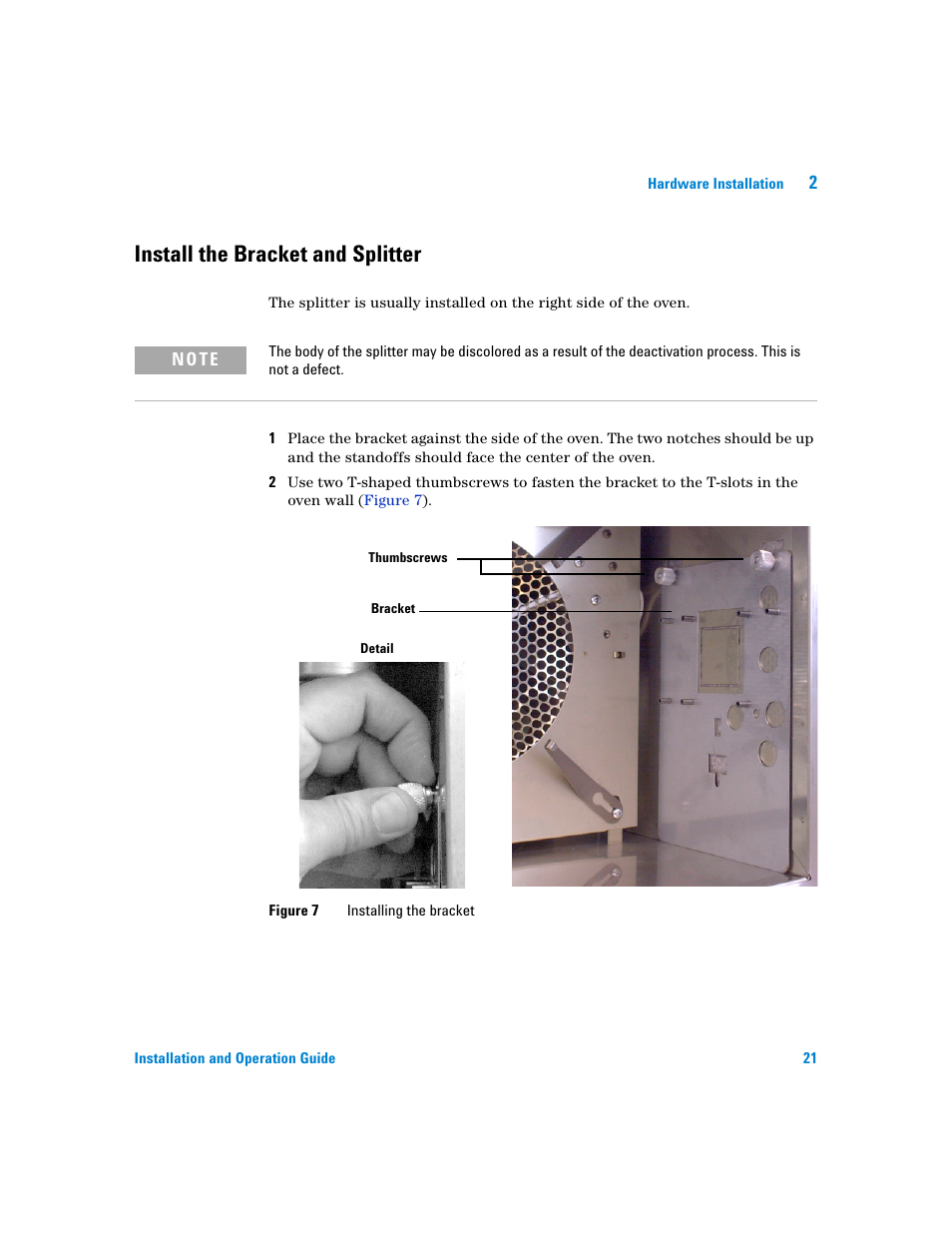 Install the bracket and splitter | Agilent Technologies G3180B User Manual | Page 21 / 52