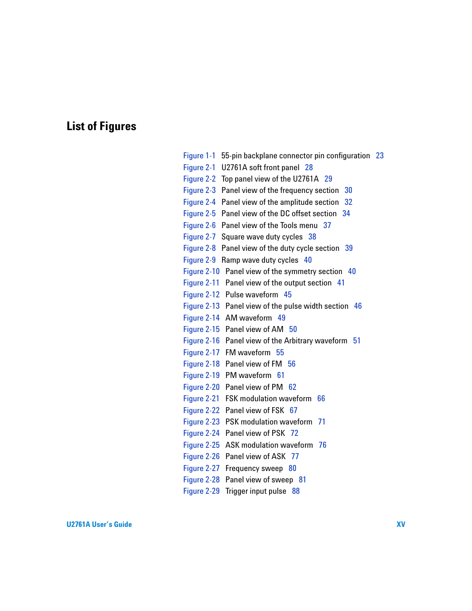 List of figures | Agilent Technologies AGILENT U2761A User Manual | Page 15 / 123