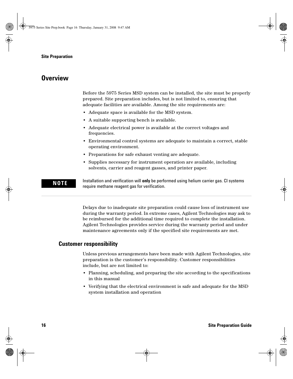 Overview, Customer responsibility, Overview 1 | Customer responsibility 1, Overview 16 | Agilent Technologies 5975 User Manual | Page 16 / 44