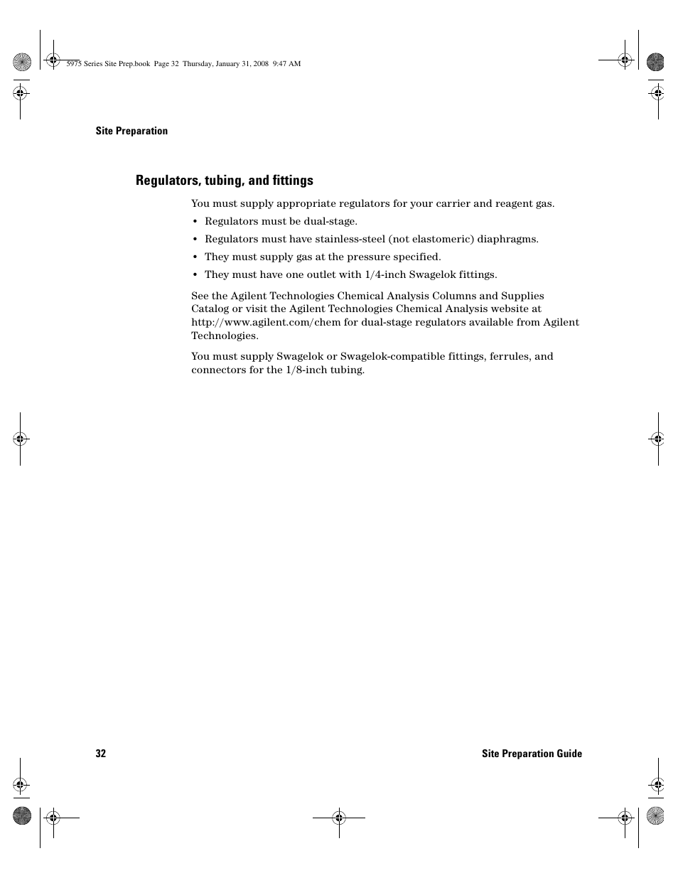 Regulators, tubing, and fittings, Regulators, tubing, and fittings 32 | Agilent Technologies 5975 User Manual | Page 32 / 44