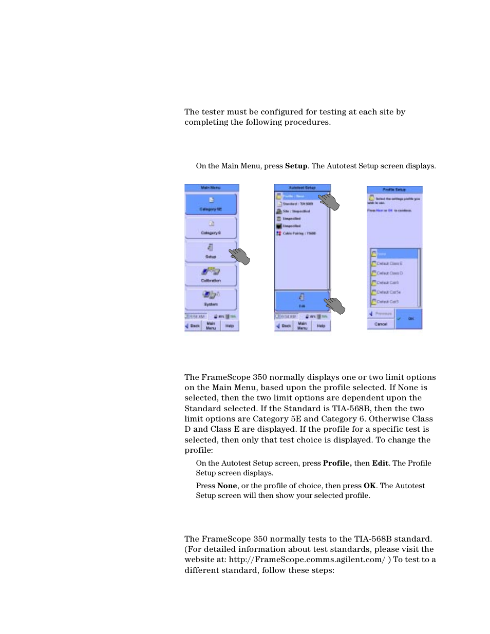 Setting up an autotest, Opening the setup menu, Choosing the profile | Choosing the standard | Agilent Technologies N2610A User Manual | Page 70 / 248