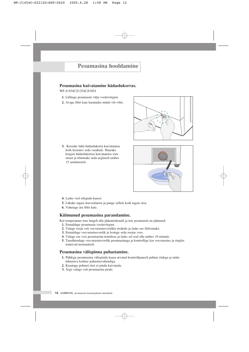 Pesumasina hooldamine | Samsung WF-F1254 User Manual | Page 36 / 88