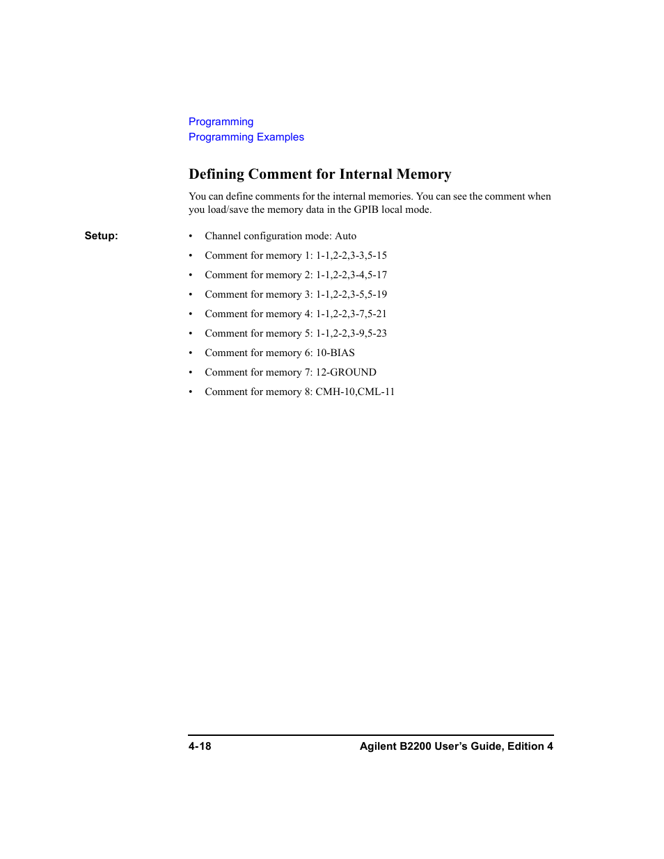 Defining comment for internal memory | Agilent Technologies Agilent B2201A User Manual | Page 118 / 230