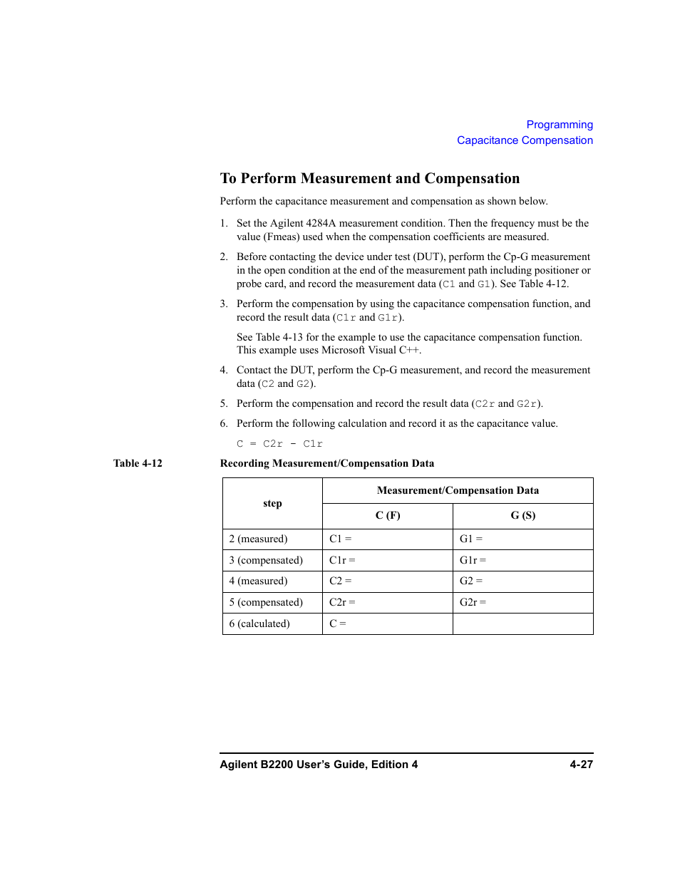 To perform measurement and compensation | Agilent Technologies Agilent B2201A User Manual | Page 127 / 230