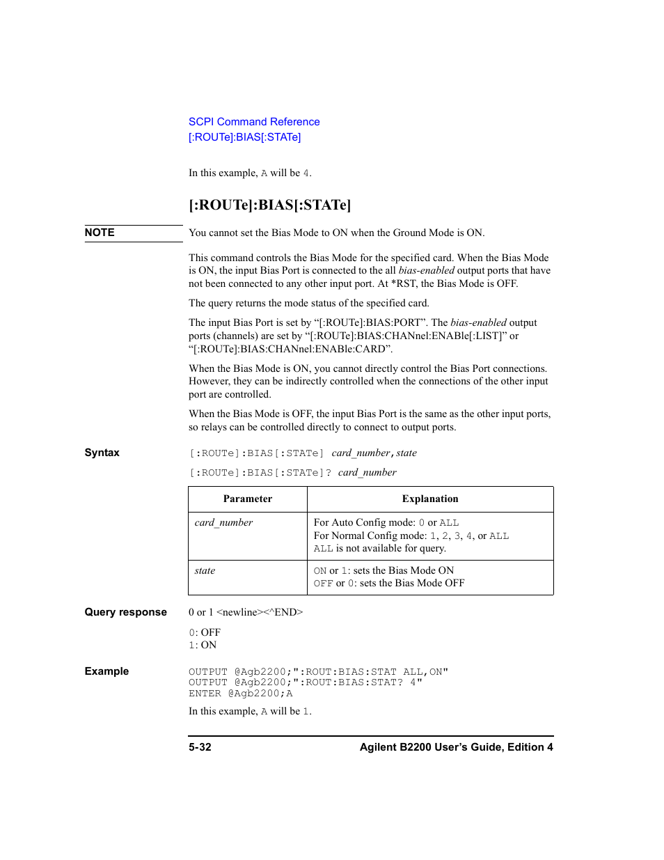 Route]:bias[:state | Agilent Technologies Agilent B2201A User Manual | Page 160 / 230