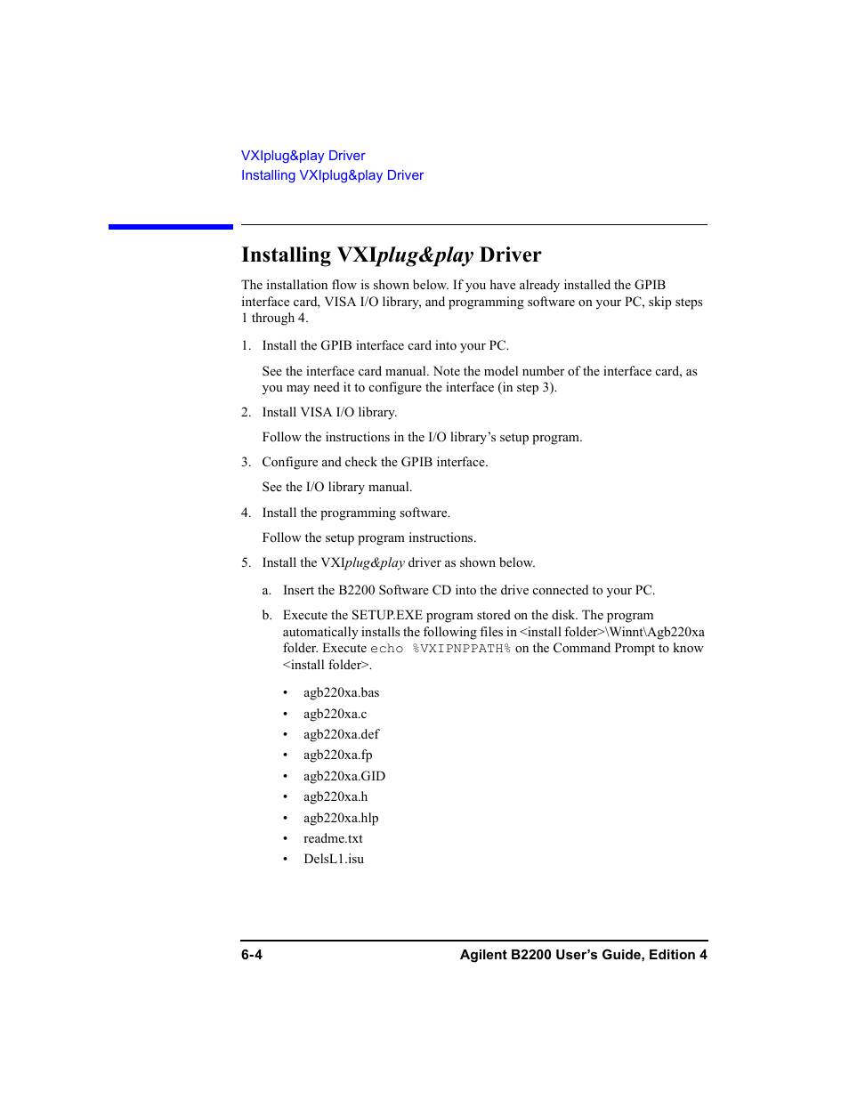 Installing vxiplug&play driver, Installing vxi plug&play driver | Agilent Technologies Agilent B2201A User Manual | Page 190 / 230