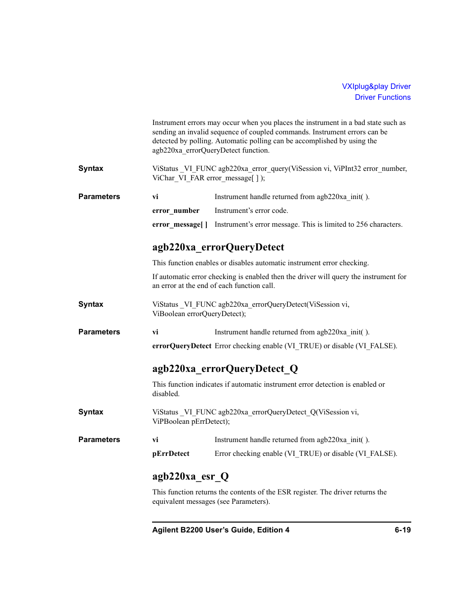 Agb220xa_errorquerydetect, Agb220xa_errorquerydetect_q, Agb220xa_esr_q | Agilent Technologies Agilent B2201A User Manual | Page 205 / 230