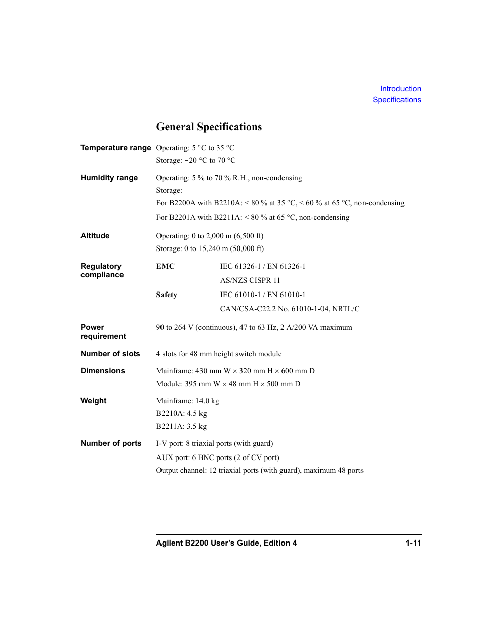 General specifications | Agilent Technologies Agilent B2201A User Manual | Page 29 / 230