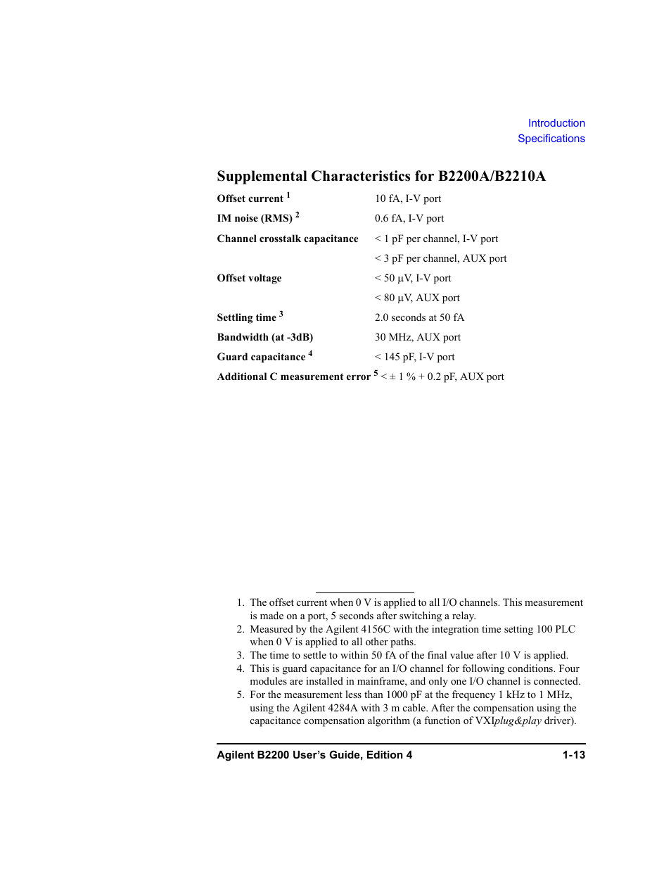 Supplemental characteristics for b2200a/b2210a | Agilent Technologies Agilent B2201A User Manual | Page 31 / 230