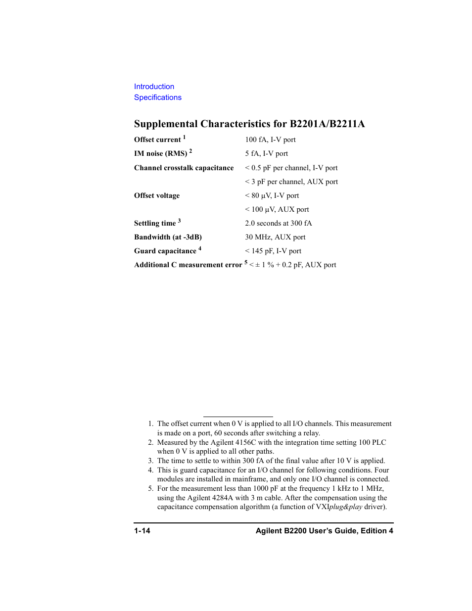 Supplemental characteristics for b2201a/b2211a | Agilent Technologies Agilent B2201A User Manual | Page 32 / 230